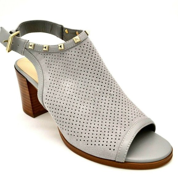 Marc Fisher Womens Parso Suede Stud City Perforated Heeled Sandals Grey NEW - Picture 1 of 6